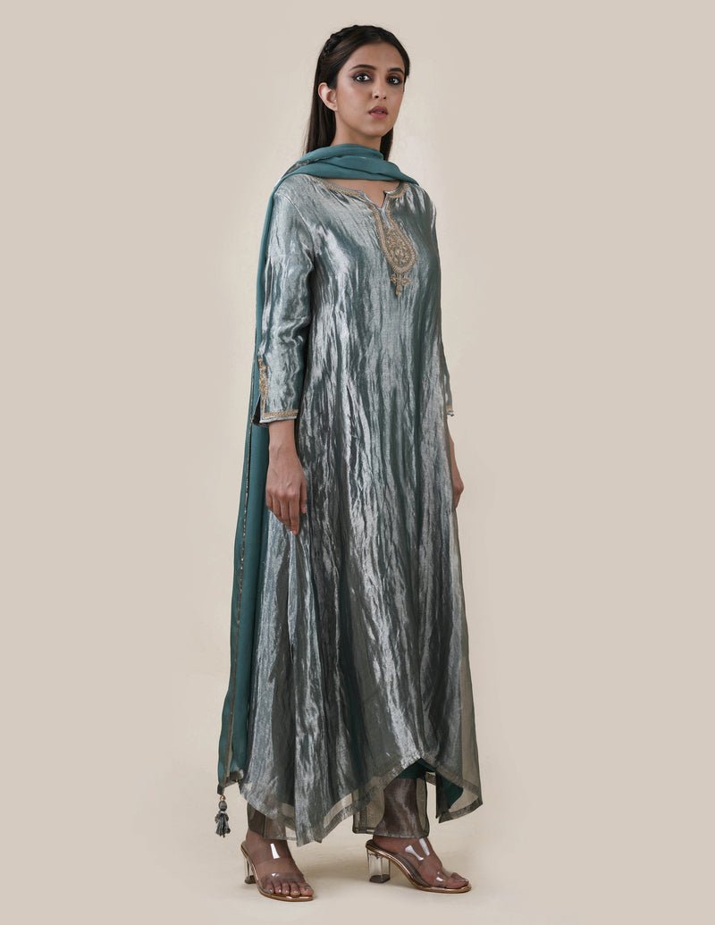 Blue Tissue - A-line Kurta Set - CiceroniBhavik Shah