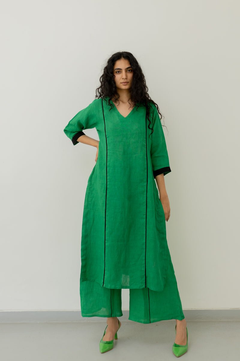 Bottlegreen Linen Kurta and Pants Set - CiceroniCo-ord SetSilai Studio
