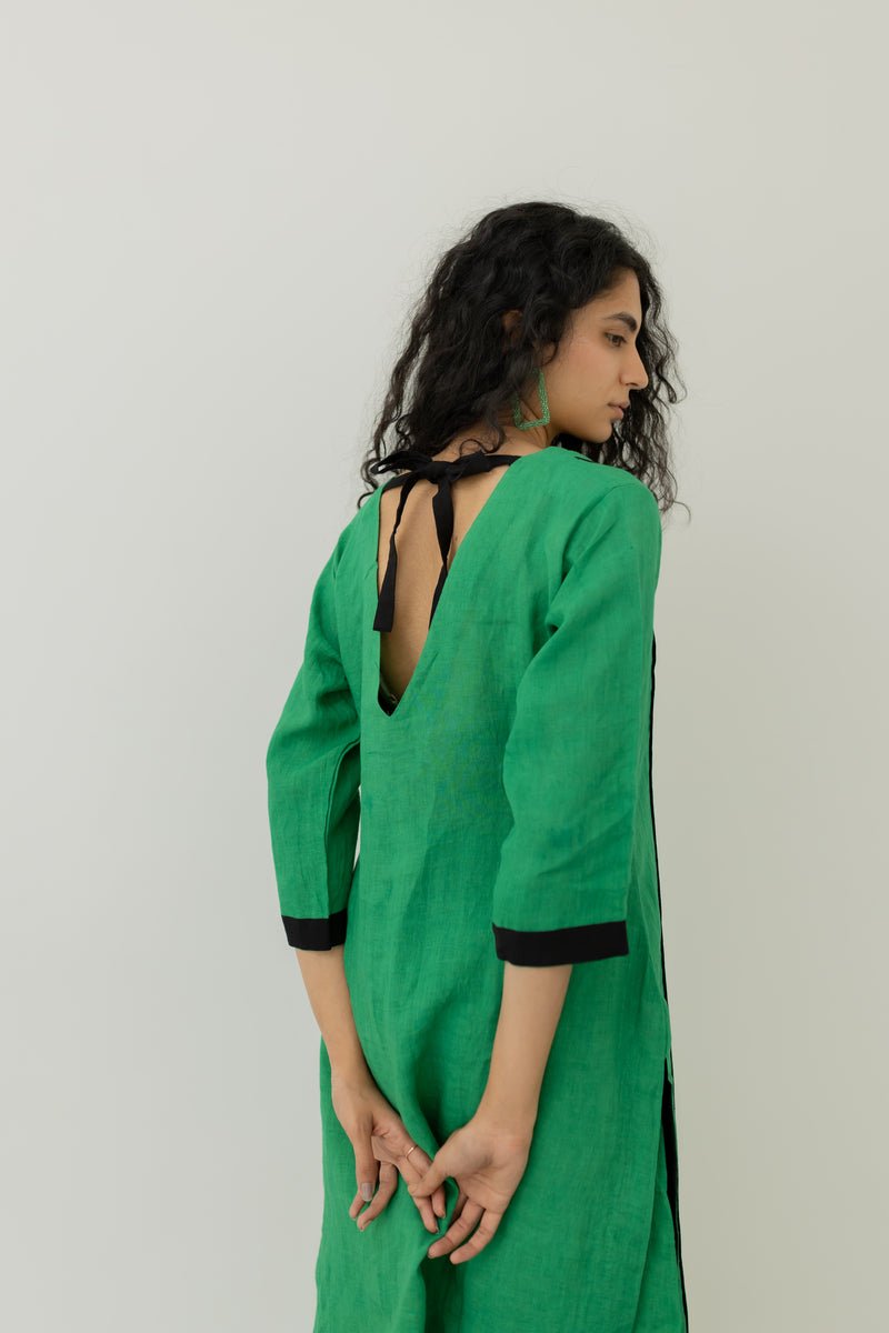 Bottlegreen Linen Kurta and Pants Set - CiceroniCo-ord SetSilai Studio