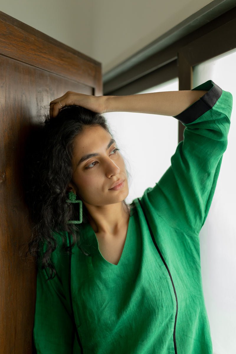 Bottlegreen Linen Kurta - CiceroniKurtaSilai Studio