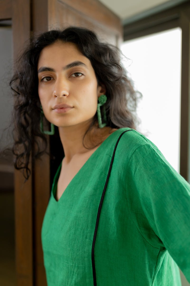 Bottlegreen Linen Kurta - CiceroniKurtaSilai Studio