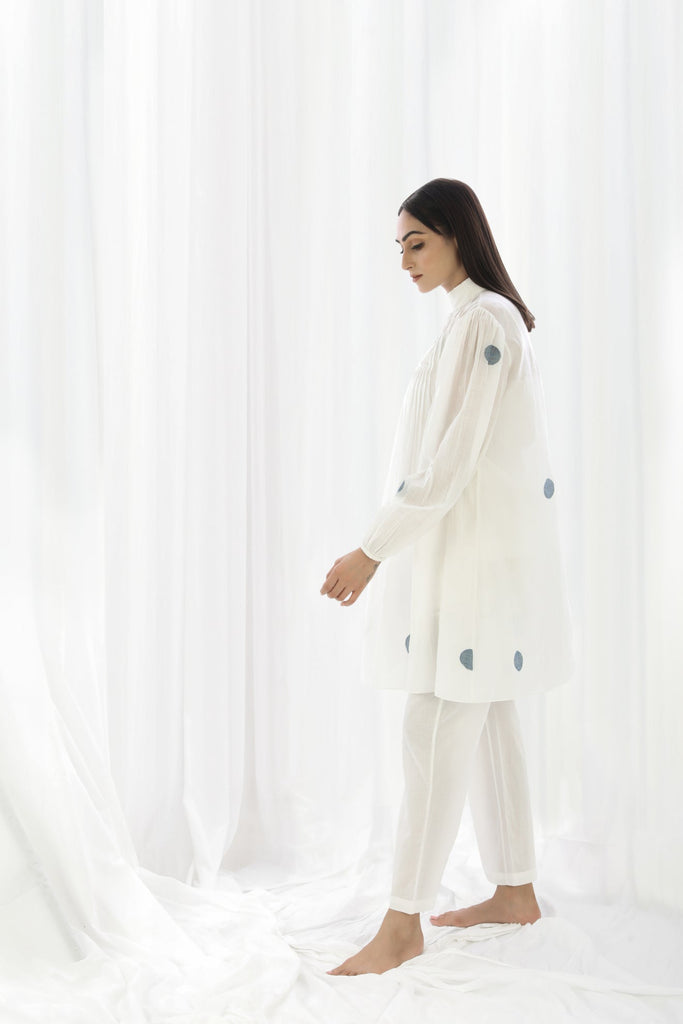 Bright White Yoke Pleat Kurta Set - CiceroniKhat