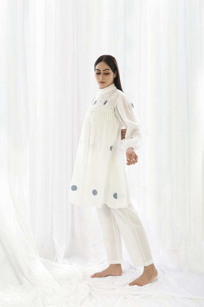 Bright White Yoke Pleat Kurta Set - CiceroniKhat