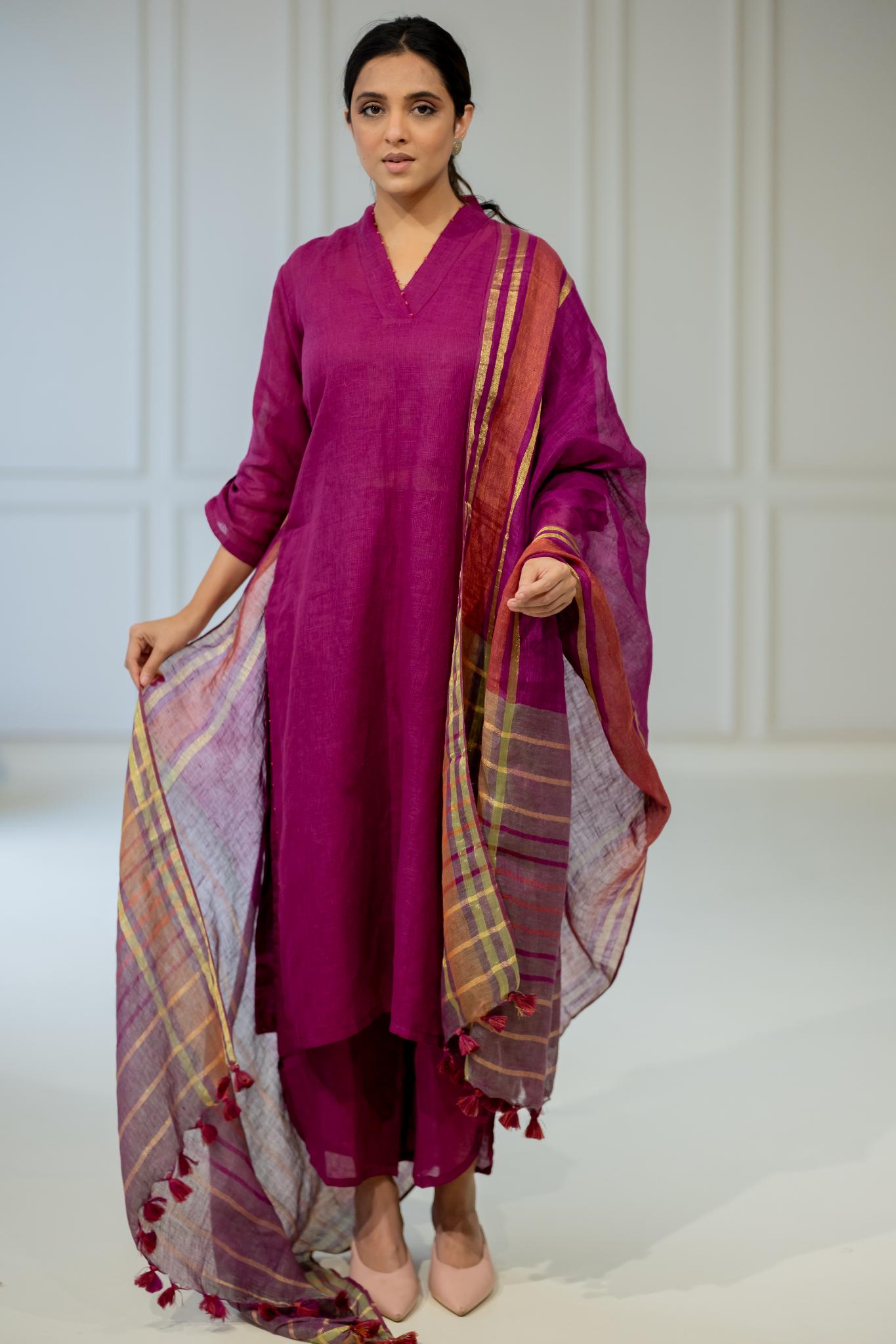 Burgundy Apricot Kurta Set