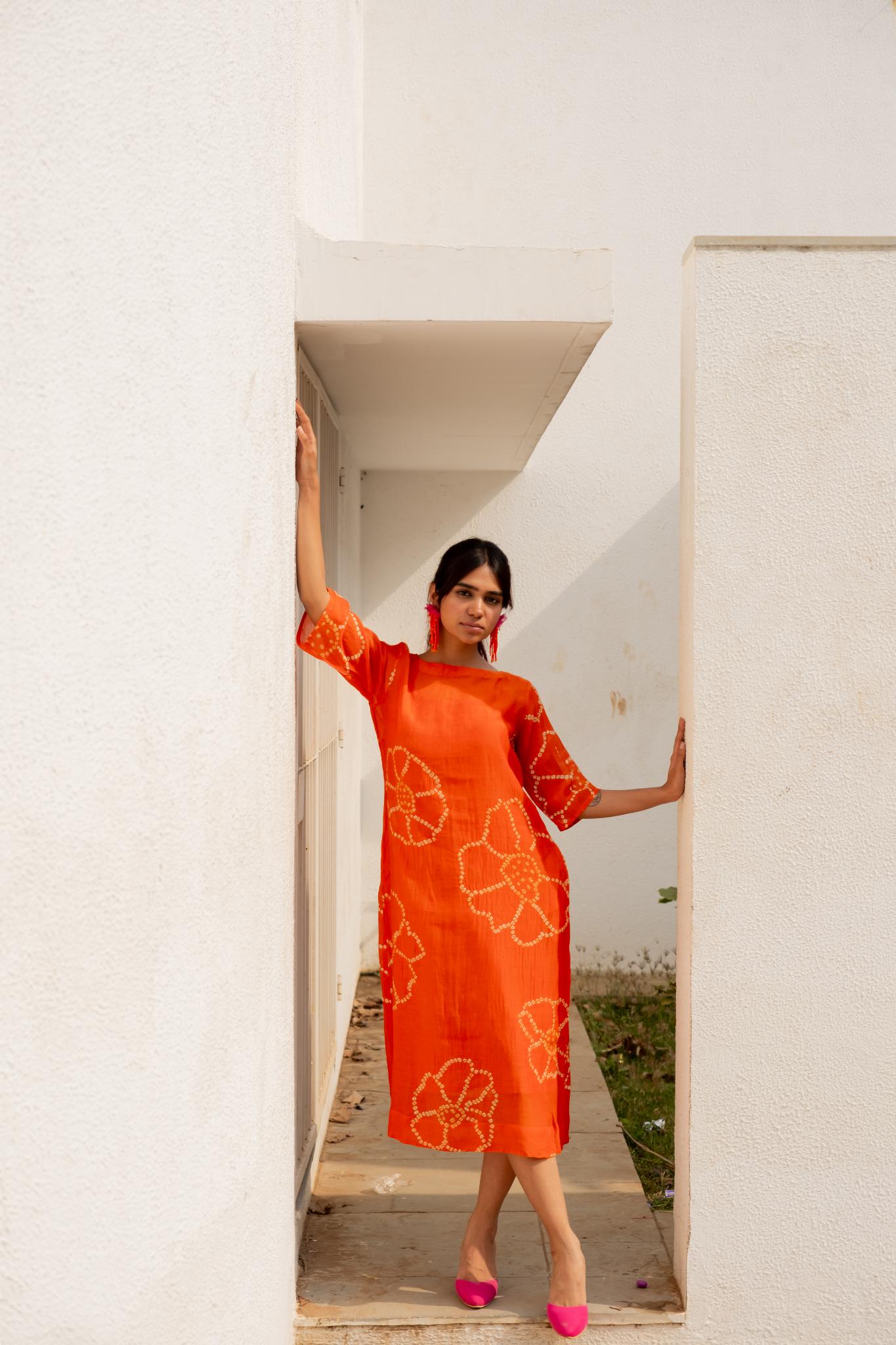 Burnt Orange Bandhani Dress - CiceroniDressesSilai Studio