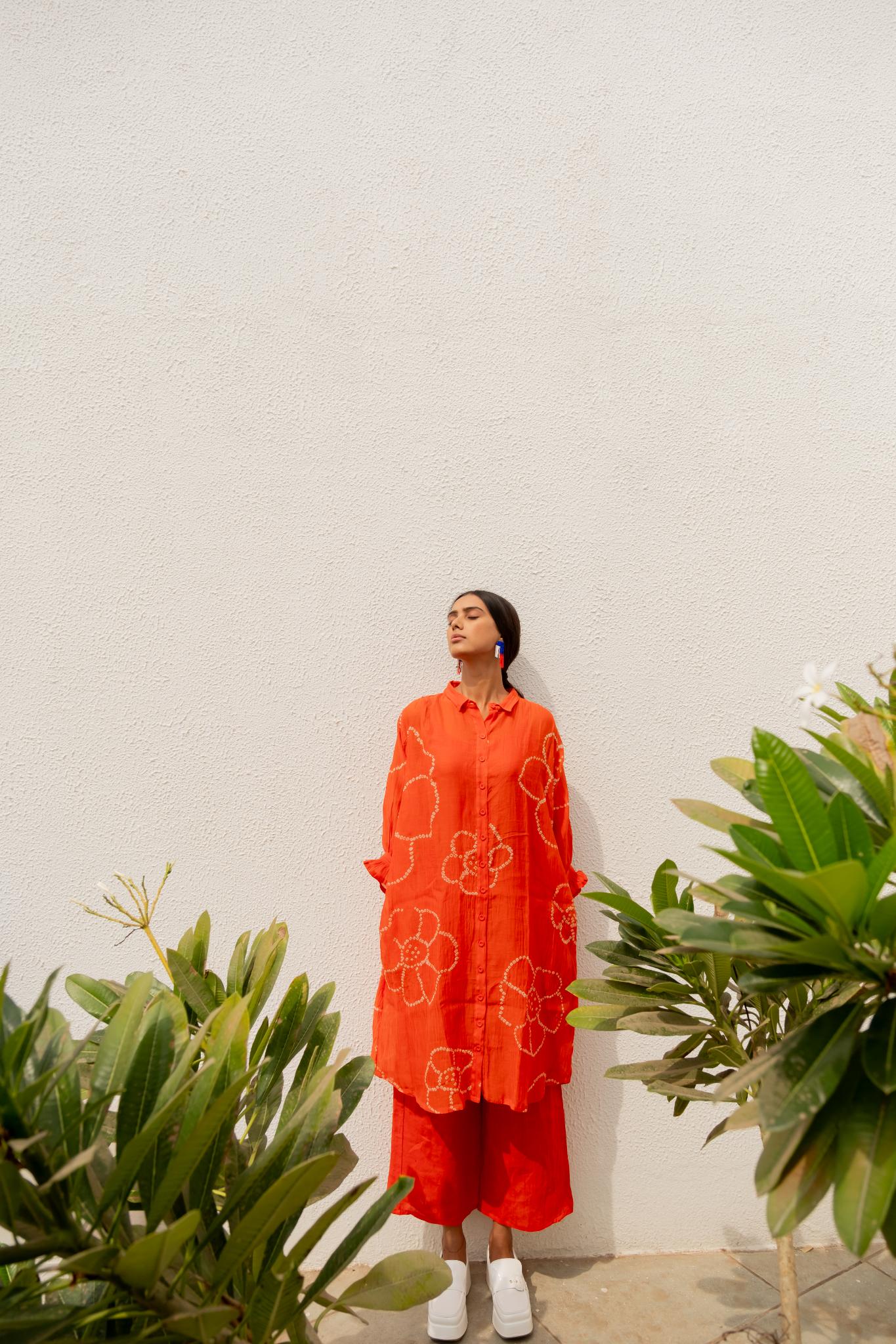 Burnt Orange Bandhani Tunic - CiceroniTunicsSilai Studio