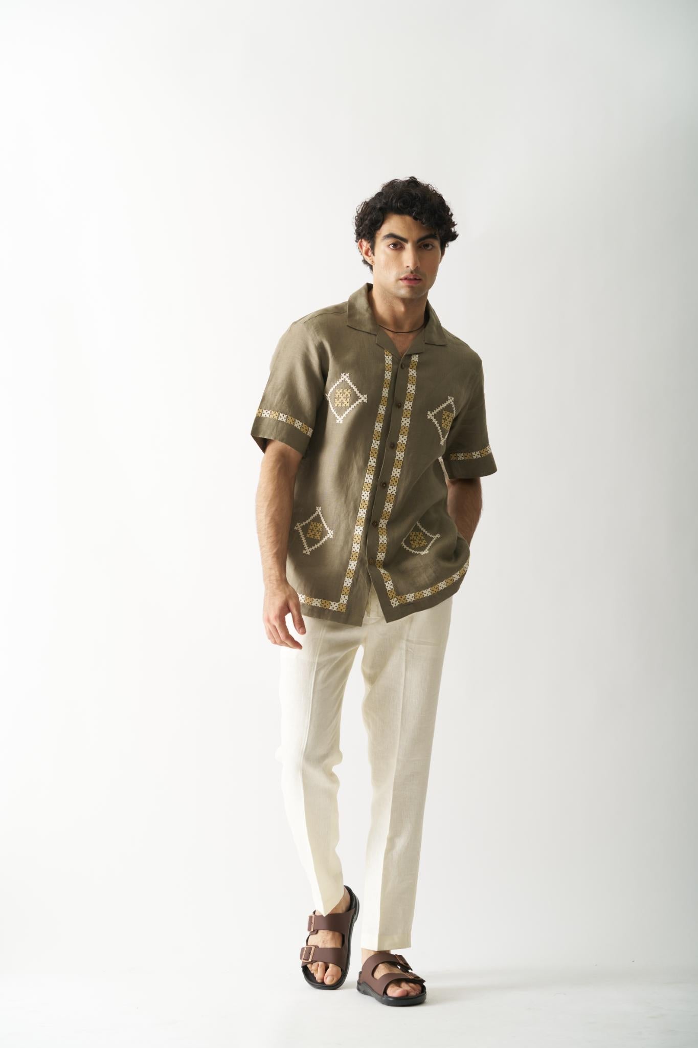 Call Me Aesthetic - Mens Hand Embroidered Pure Linen Shirt - CiceroniShirtsCultura Studio