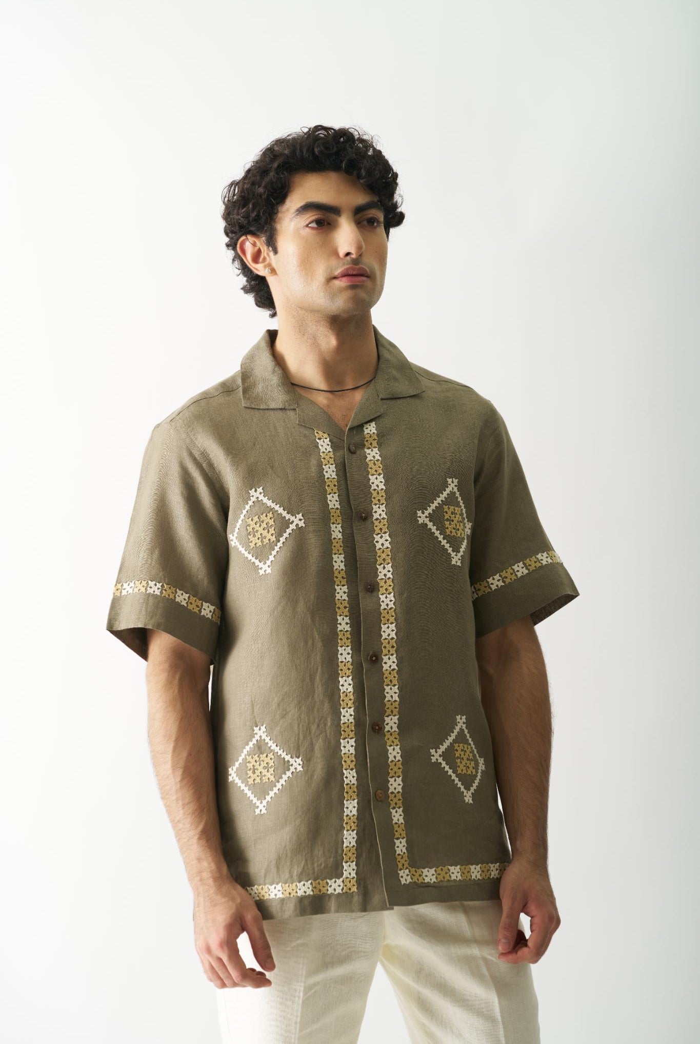 Call Me Aesthetic - Mens Hand Embroidered Pure Linen Shirt - CiceroniShirtsCultura Studio