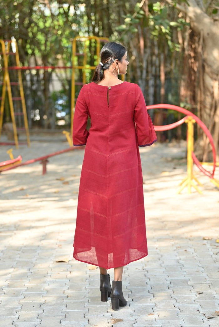 Center Paneled With Floral Hand Embroidery Dress - Maroon - CiceroniDressesRang by Rajvi