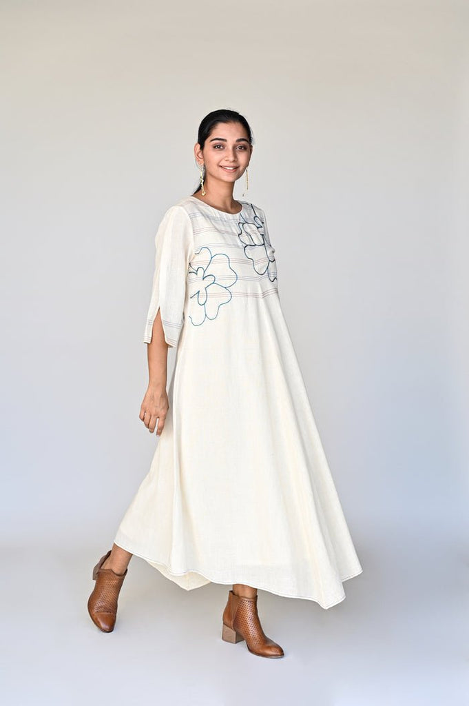 Center Paneled With Floral Hand Embroidery Dress - CiceroniDressesRang by Rajvi