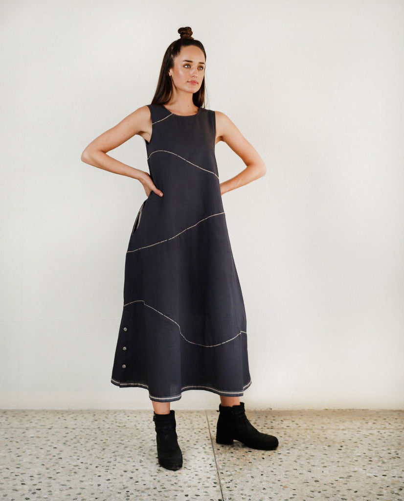 Charcoal Waves Maxi Dress - CiceroniDressesRias Jaipur