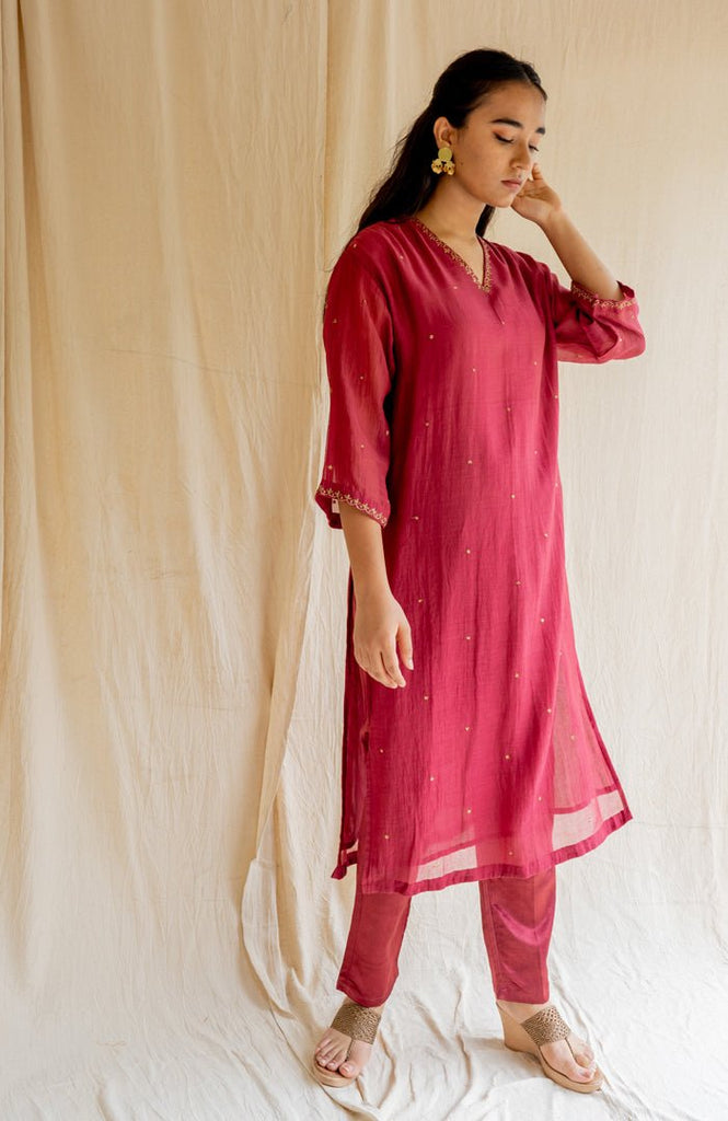 Cherry Red Baad Kurta Set - CiceroniNirjara