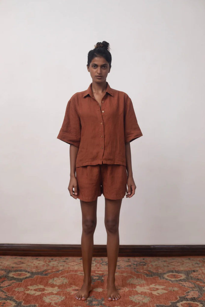 Cinnamon Linen Women's Shorts Set - CiceroniCo-ord SetSaphed