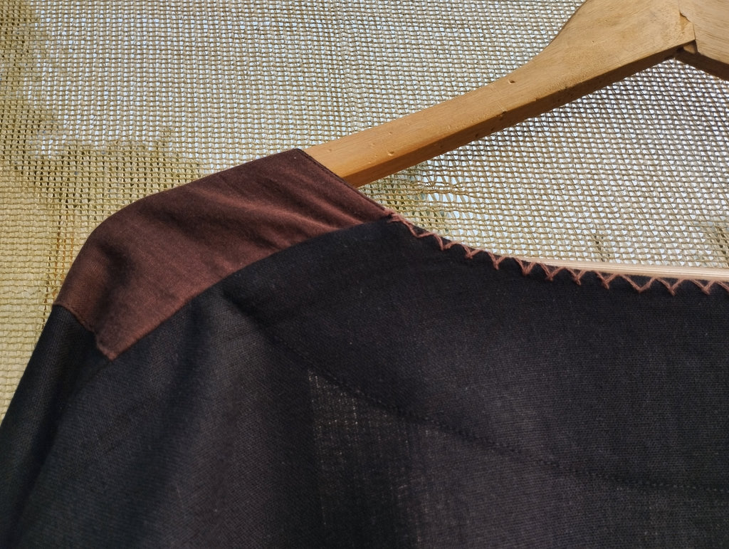 Classic Black Brown Linen Kimono Jacket - CiceroniJacketsPatch Over Patch