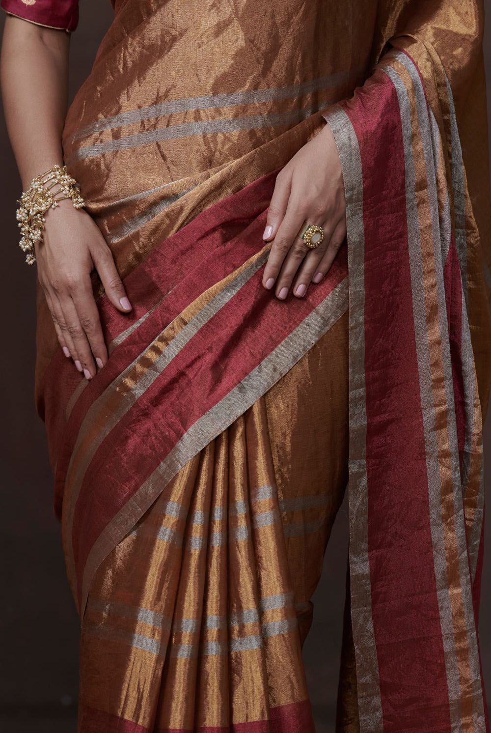 Classic Gold with Silver & Pink Zari Tissue Saree: Embodiment of grace. - CiceroniSareeDressfolk