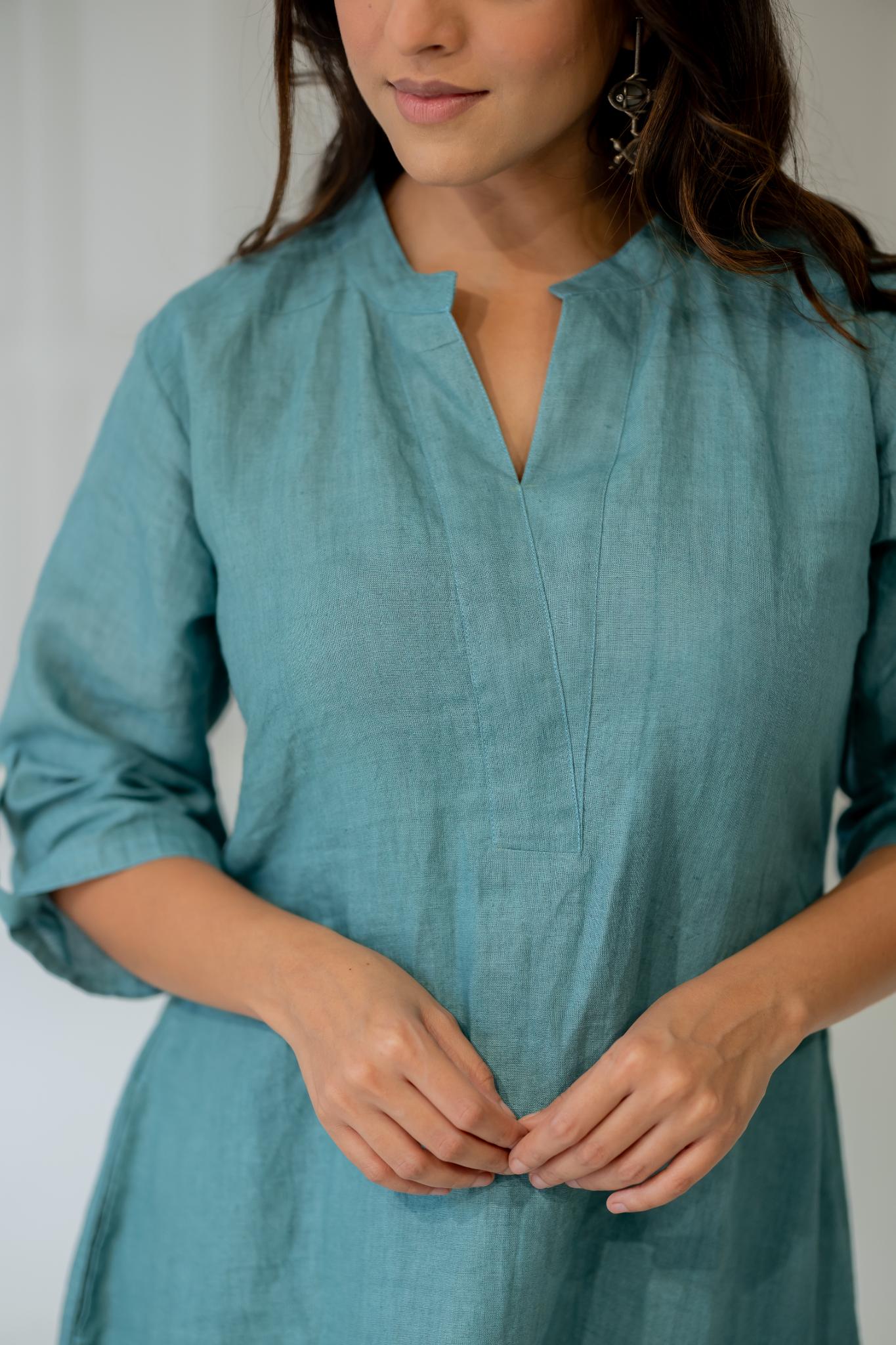 Coastal Lagoon Linen Kurta Set - CiceroniKurta SetSilai Studio