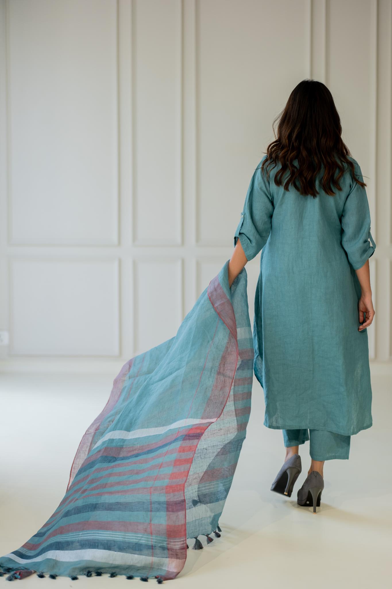 Coastal Lagoon Linen Kurta Set - CiceroniKurta SetSilai Studio