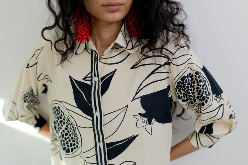 Cream Pomegranate Print Tunic and Pants Co-Ord - CiceroniCo-ord SetSilai Studio