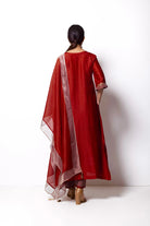 Crimson Red Chanderi Silk Kurta Set with Dupatta - CiceroniBhavik Shah