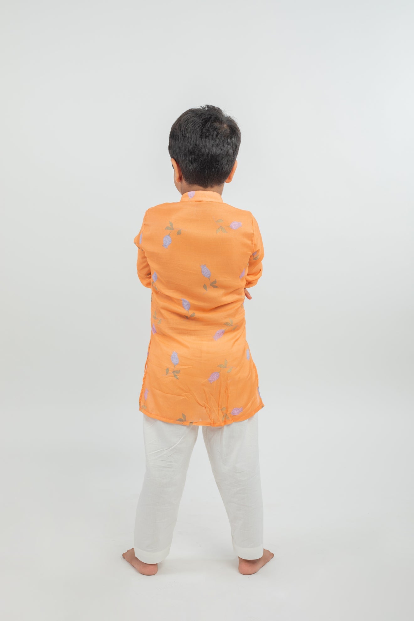 Digital Print Muslin Kurta Pajama In Orange - CiceroniMr. Brat