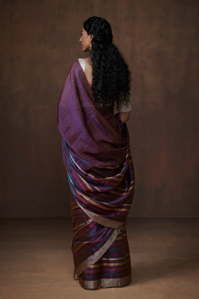 Distinctive Chanderi Tissue Saree with Colourful Zari Stripes. - CiceroniSareeDressfolk