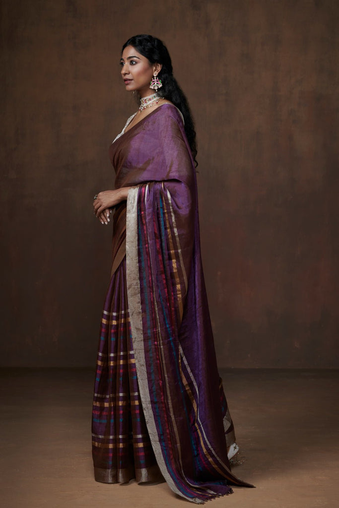 Distinctive Chanderi Tissue Saree with Colourful Zari Stripes. - CiceroniSareeDressfolk