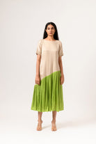 Ecru-Green Gather Dress - CiceroniNeora