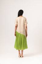 Ecru-Green Gather Dress - CiceroniNeora