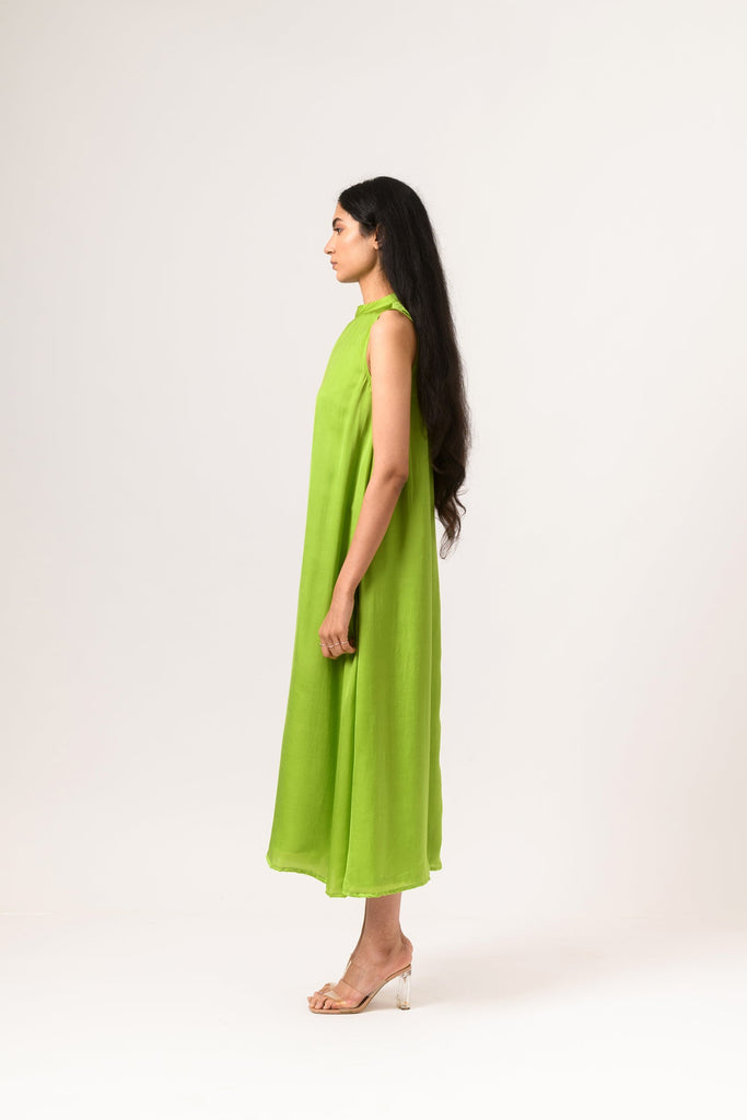 Ecru-Green Halter Neck Dress - CiceroniNeora
