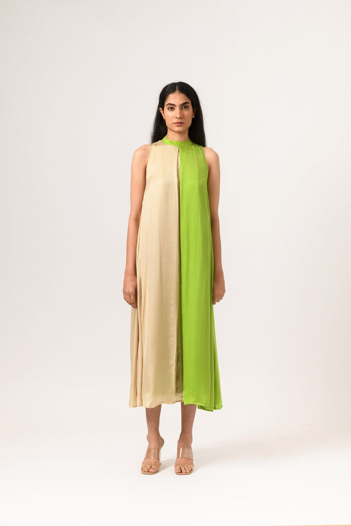 Ecru-Green Halter Neck Dress - CiceroniNeora