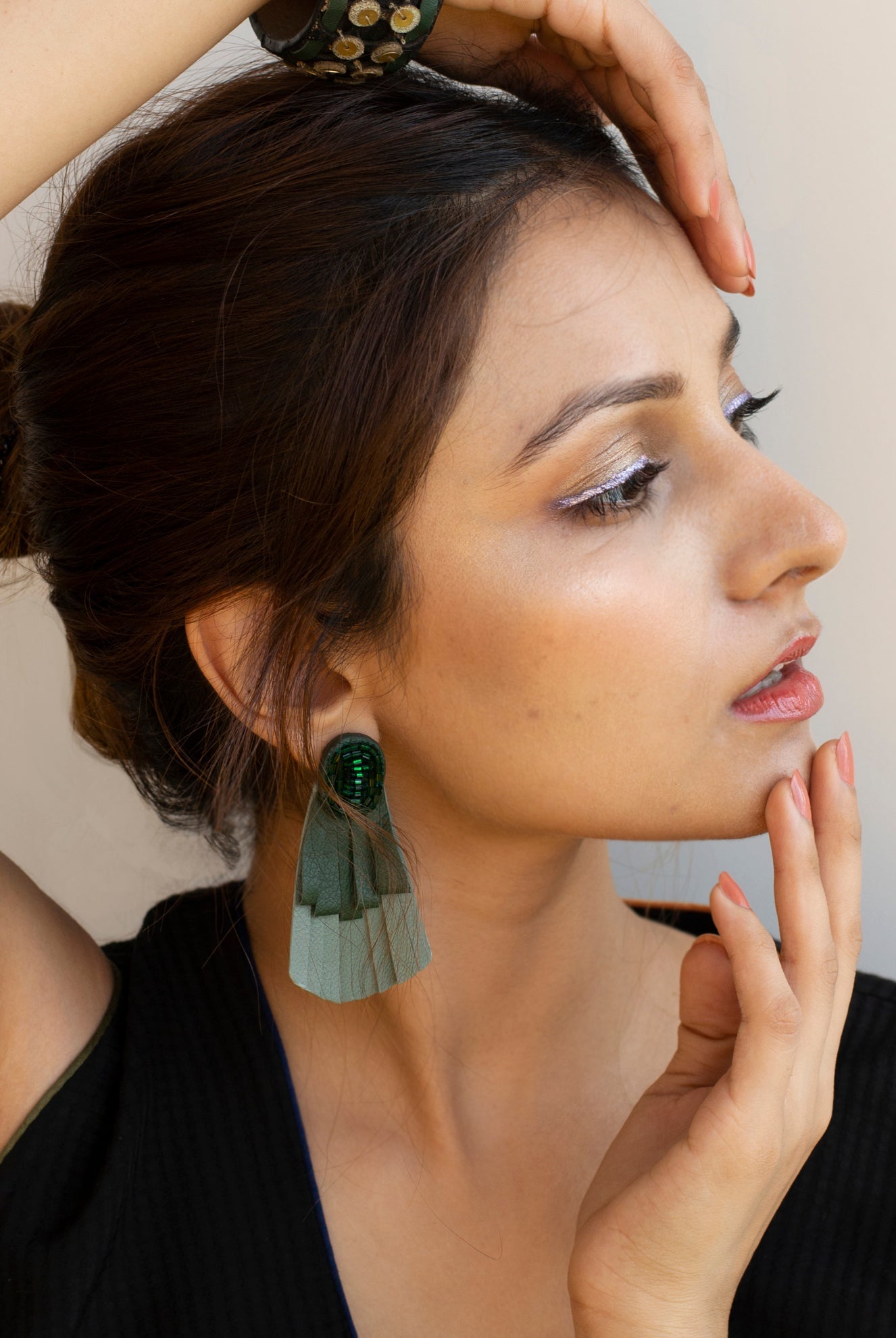 Embroidered stud fringe earrings - CiceroniNoupelle