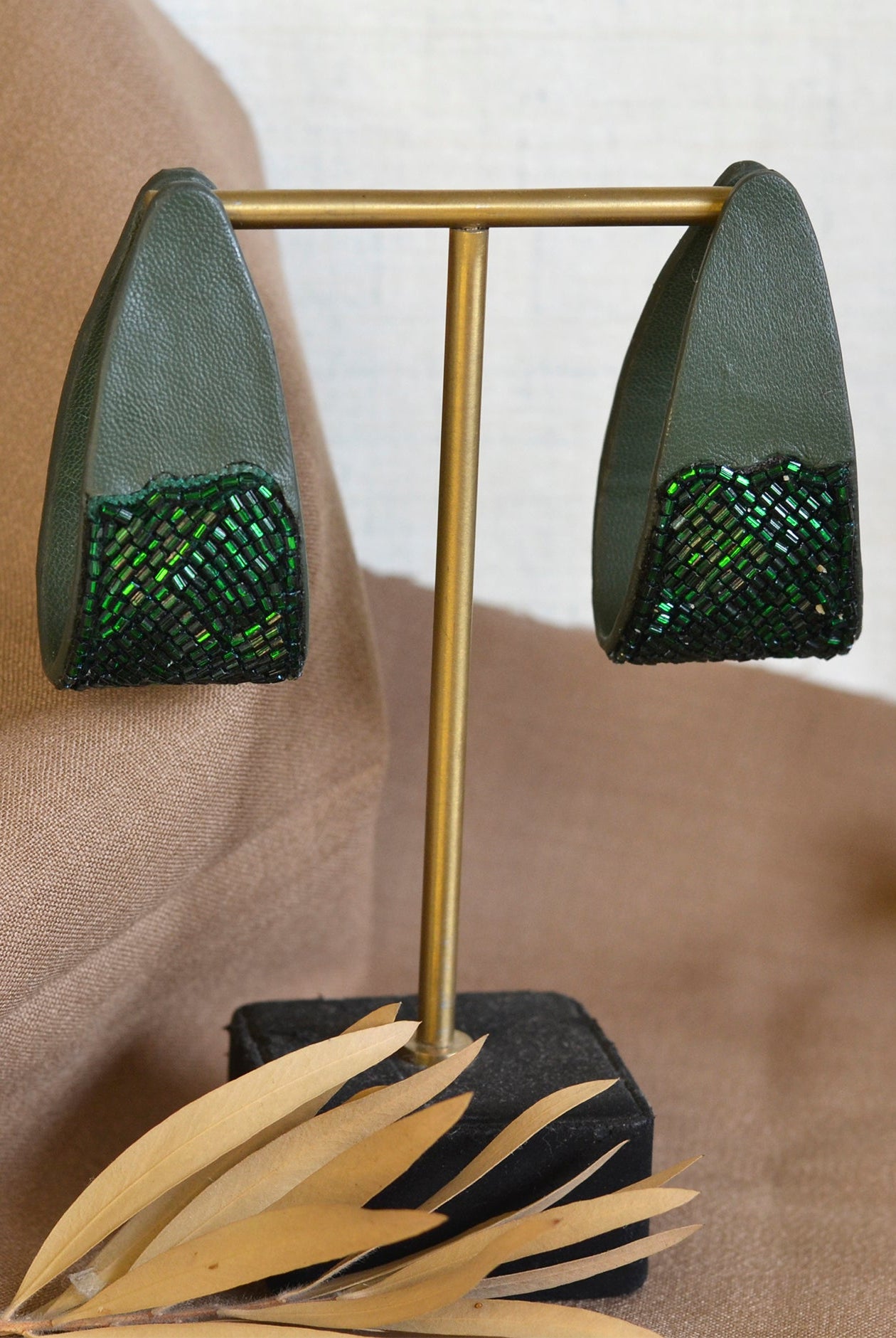 Emerald Embroidered Flat Hoops - CiceroniNoupelle