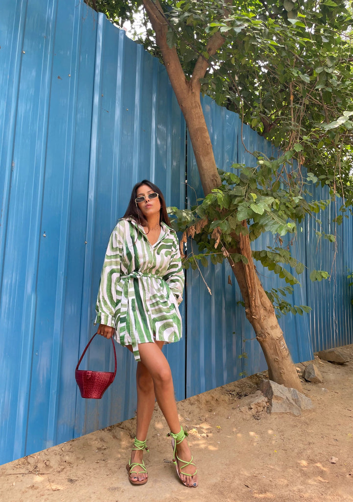 Everyday Shirt Dress in Abstract Green - CiceroniHappi Space