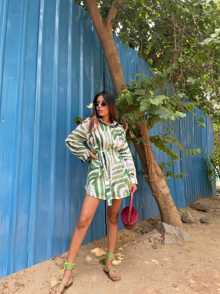 Everyday Shirt Dress in Abstract Green - CiceroniHappi Space