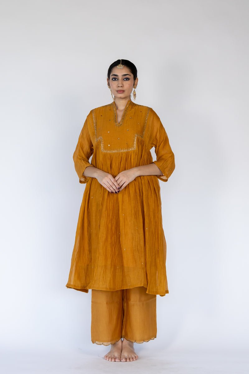 Farah Yoke Kurta Set - Mustard - CiceroniKurta Set, Festive wearNirjara