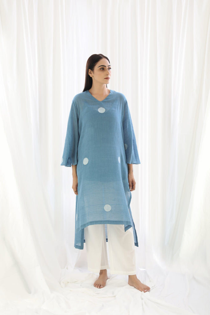 French Blue Wide Sleeve Kurta Set - CiceroniKhat