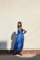 Gathered Silk Dress-Medium indigo - CiceroniDresseswith N.