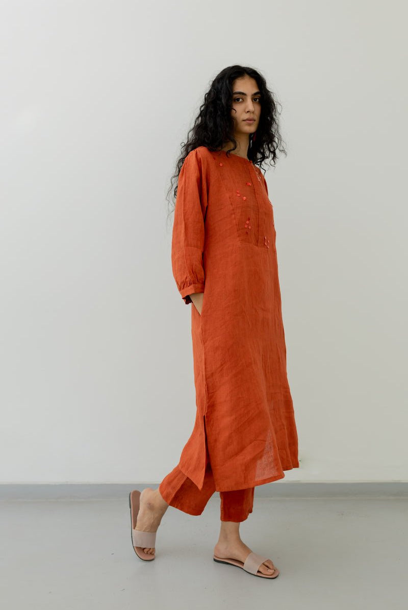 Ginger Orange Linen Kurta and Pants set - CiceroniCo-ord SetSilai Studio