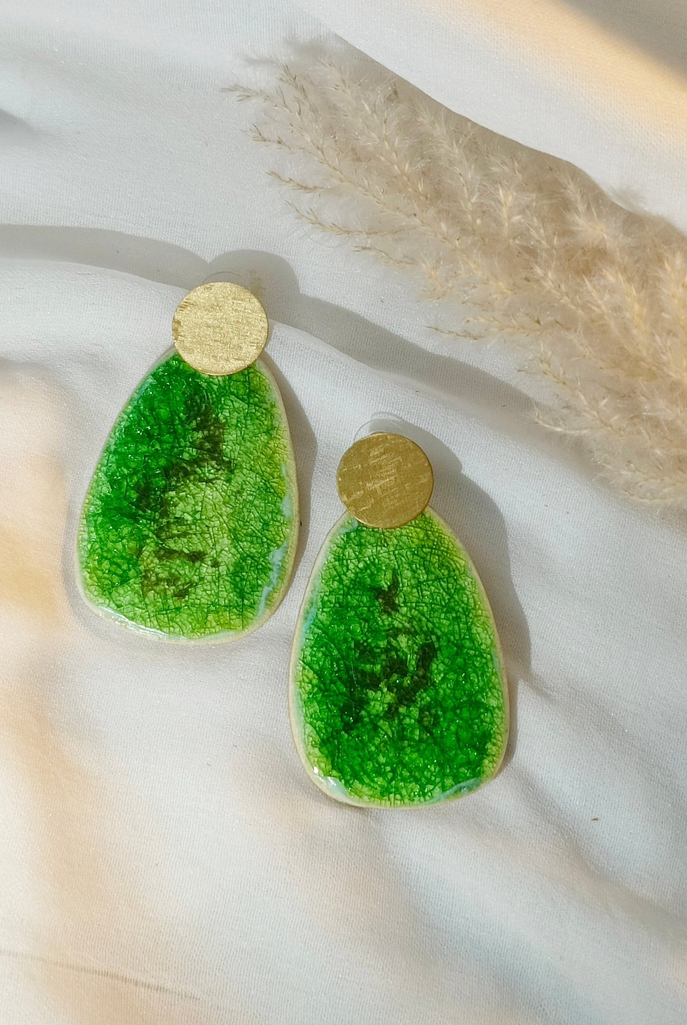 Green Ceramic and Brass Earrings - CiceroniEarringsBoundless by Shilpi