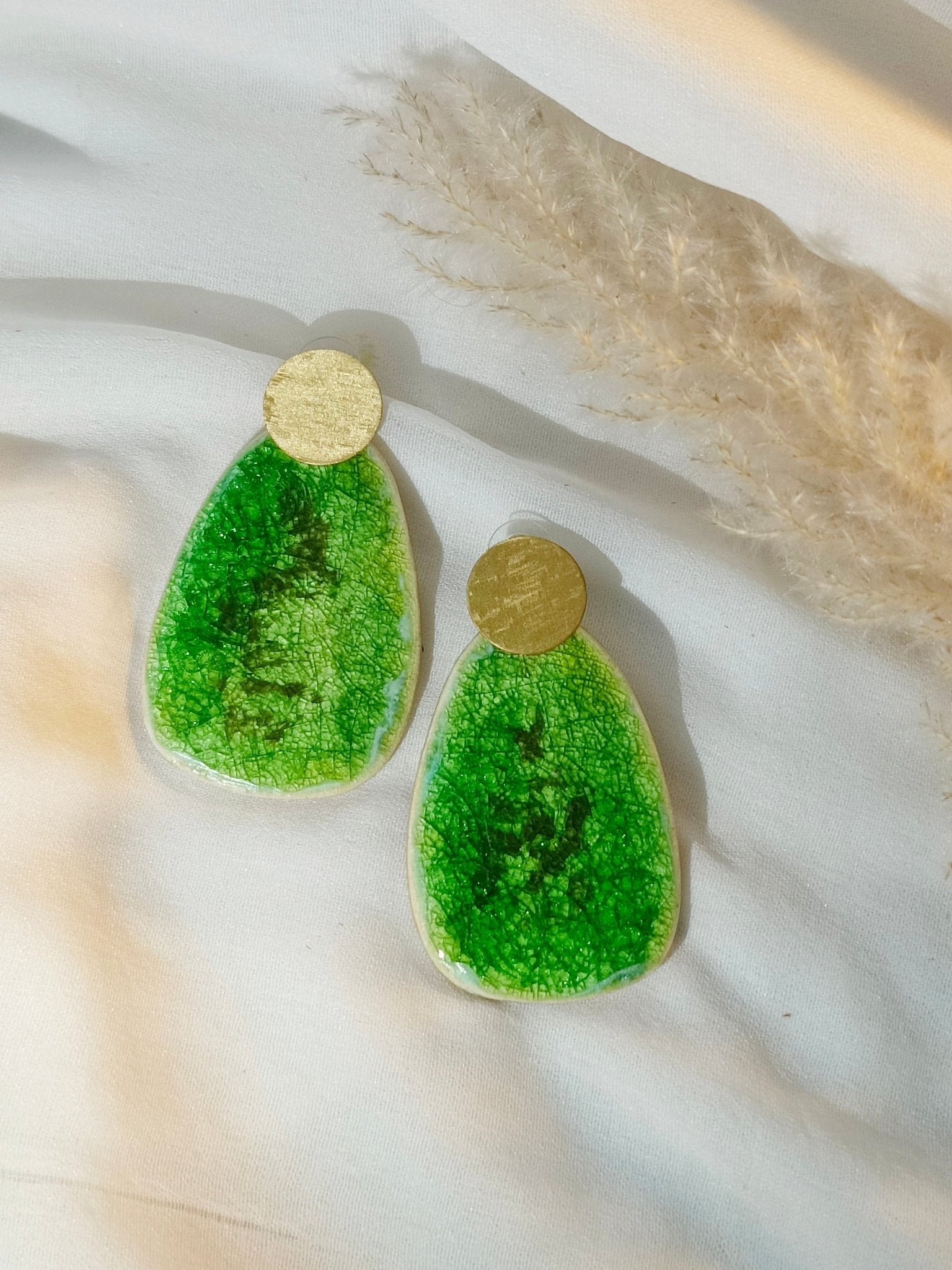 Green Ceramic and Brass Earrings - CiceroniEarringsBoundless by Shilpi
