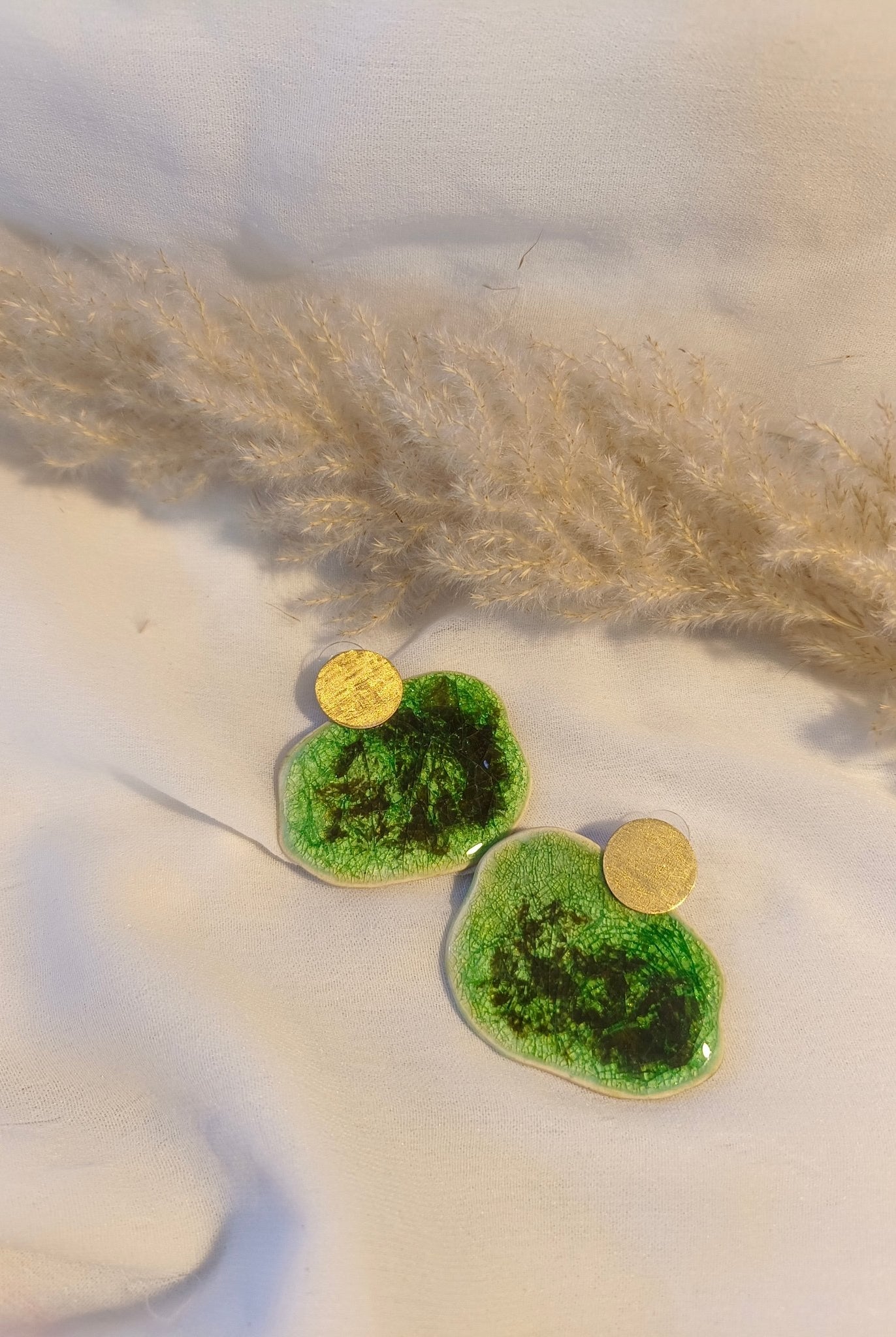 Green Irregular Ceramic and Brass Earrings - CiceroniEarringsBoundless by Shilpi