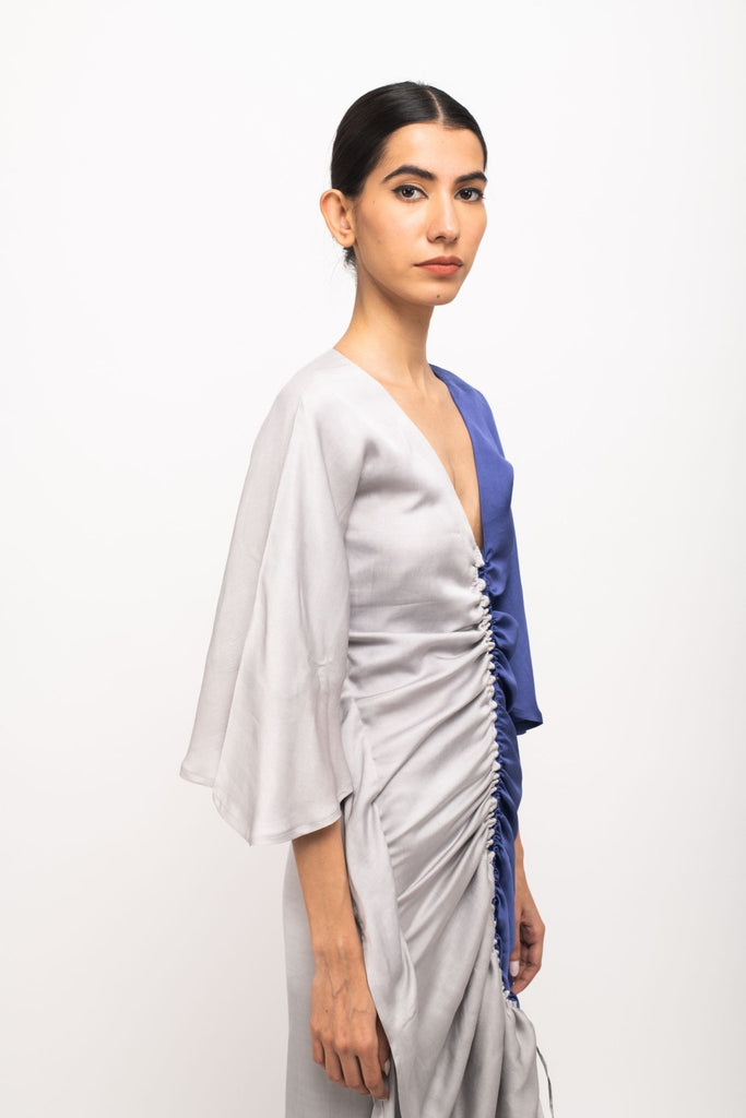 Grey-Blue Kaftan Bodycon Dress - CiceroniDressesNeora