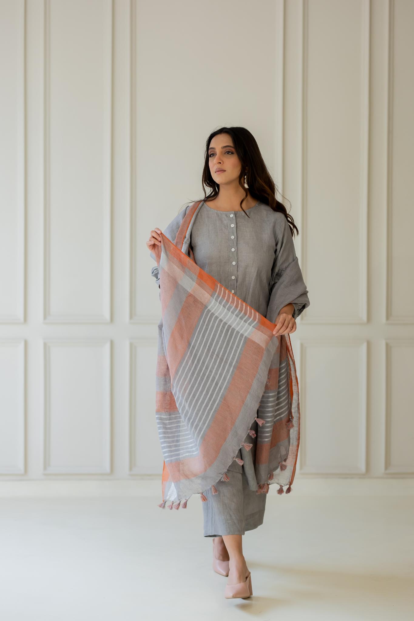 Grey Iris Linen Kurta Set - CiceroniKurta SetSilai Studio