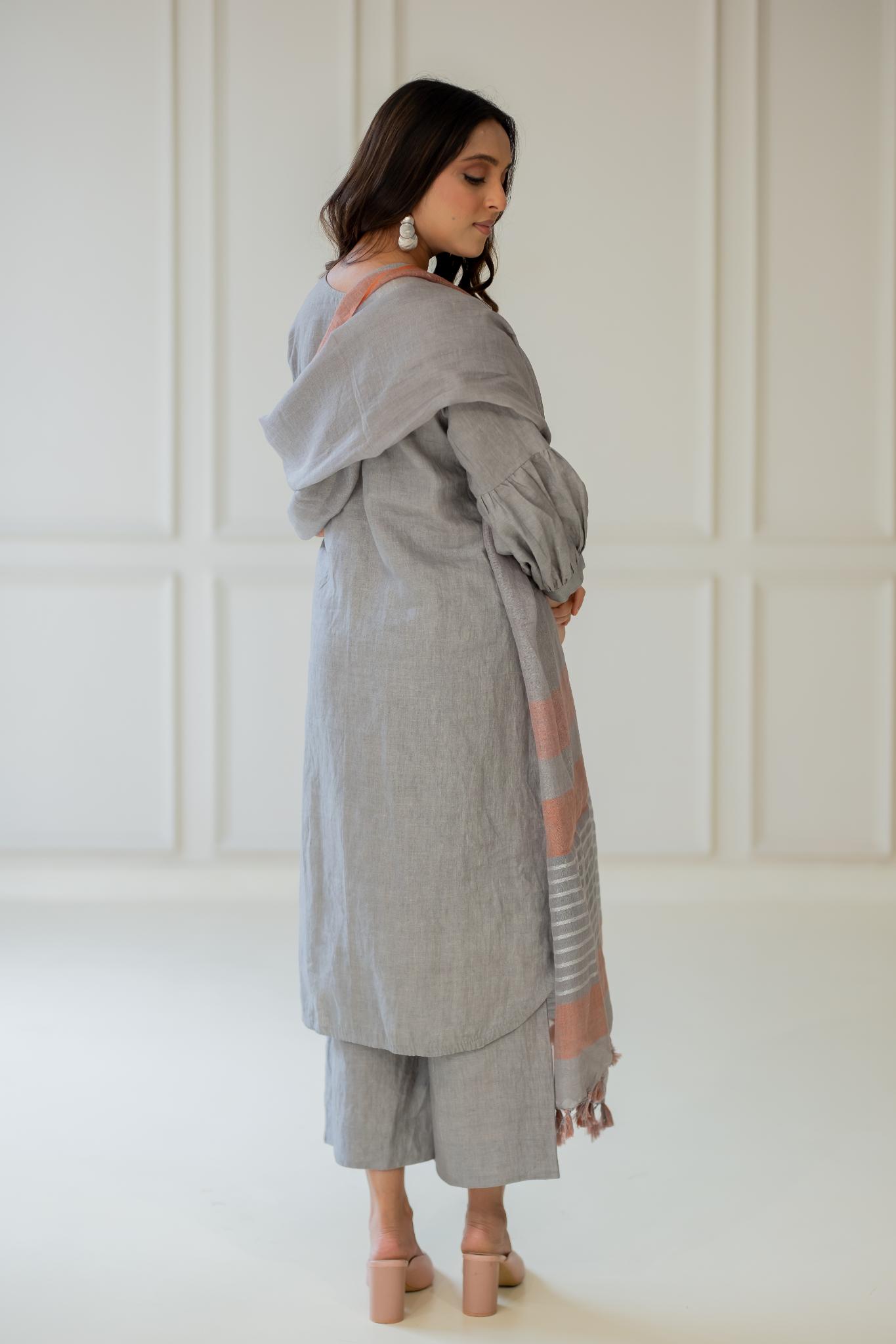 Grey Iris Linen Kurta Set - CiceroniKurta SetSilai Studio