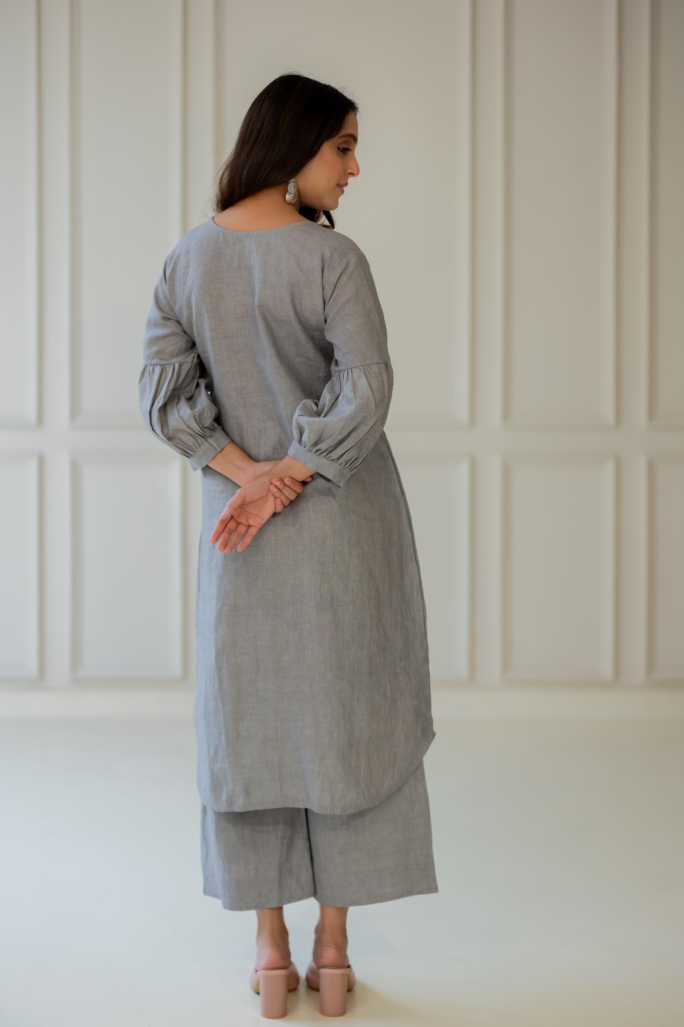 Grey Iris Linen Kurta Set - CiceroniKurta SetSilai Studio