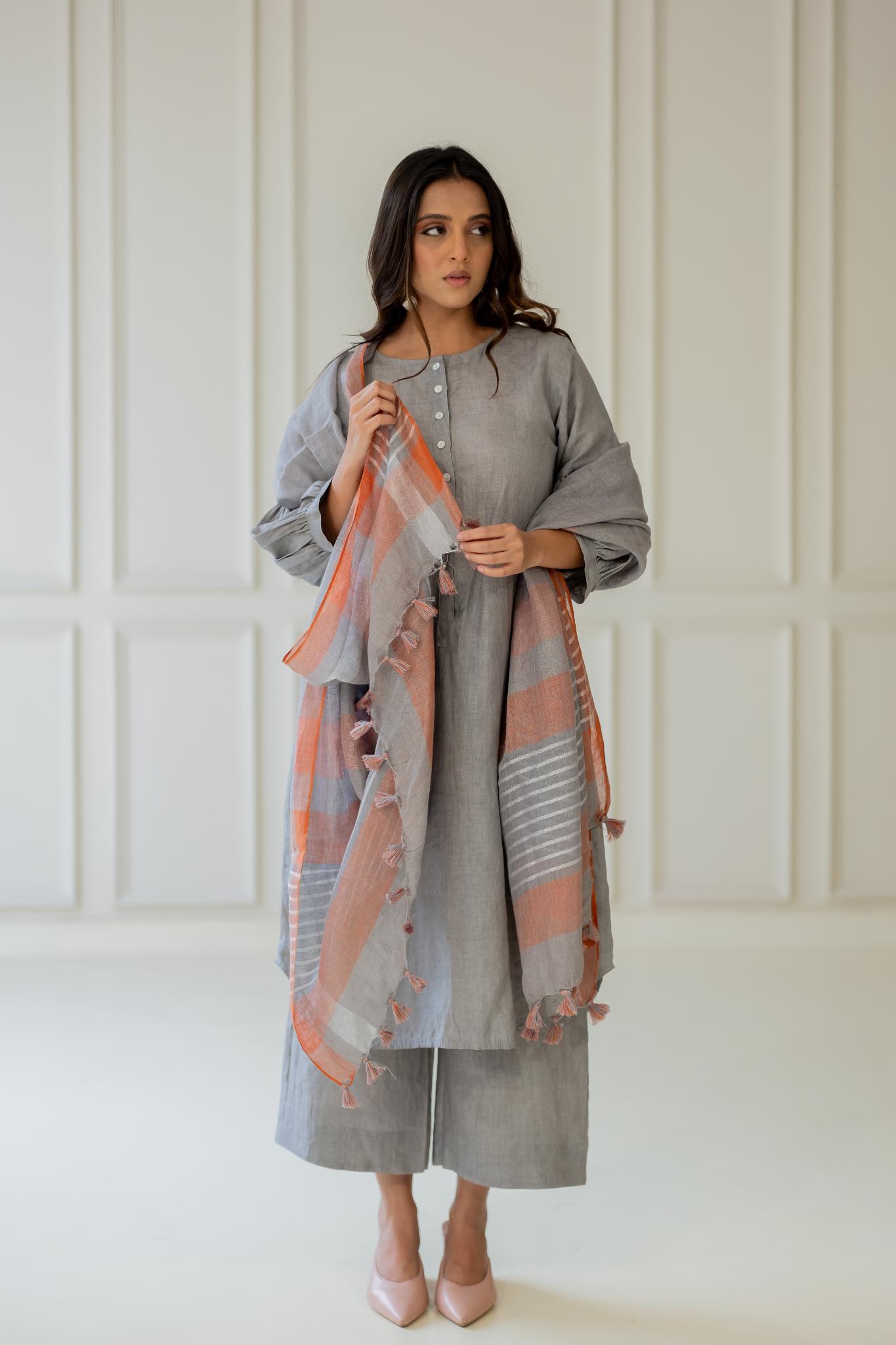 Grey Iris Linen Kurta Set - CiceroniKurta SetSilai Studio