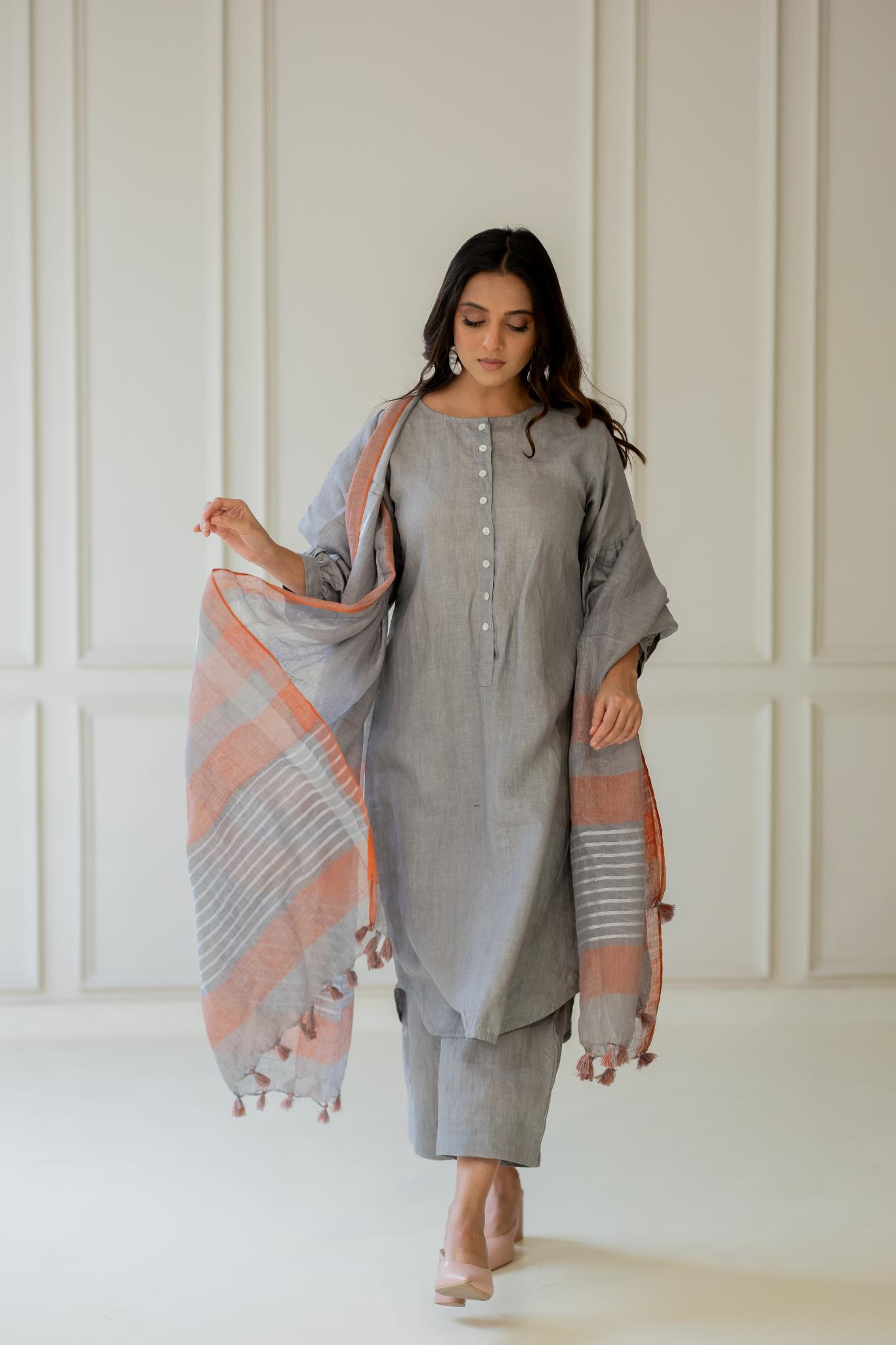 Grey Iris Linen Kurta Set - CiceroniKurta SetSilai Studio