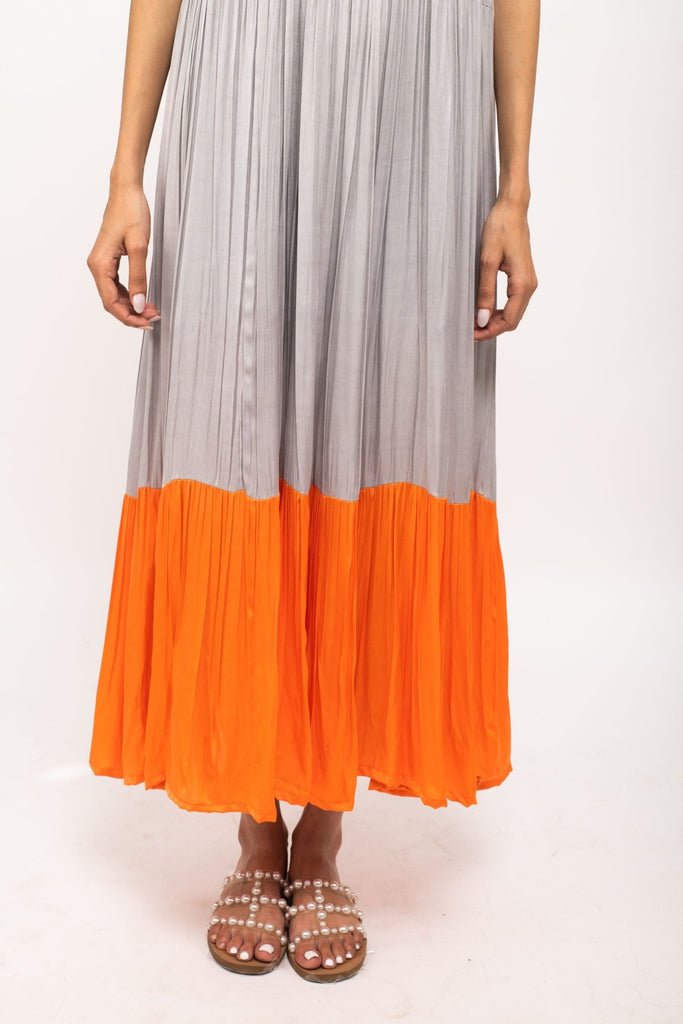 Grey-Orange Halter Neck Dress - CiceroniDressesNeora
