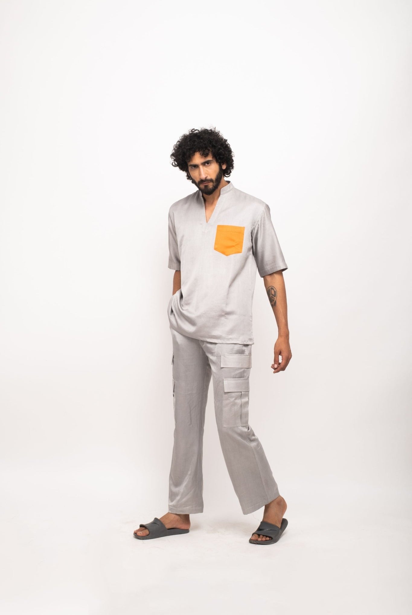Grey-Orange Pocket Shirt - CiceroniNeora