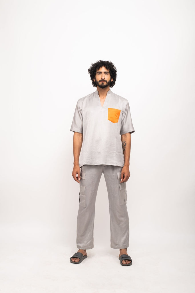 Grey-Orange Pocket Shirt - CiceroniNeora